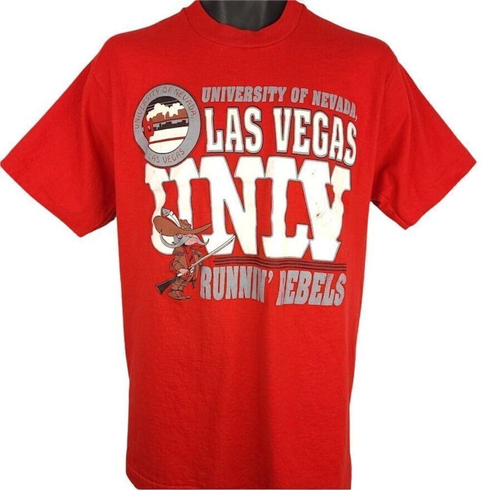UNLV Runnin Rebels T Shirt Vintage 90s NCAA University Red Made In USA Mens